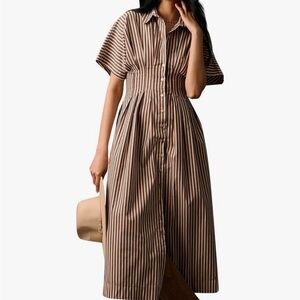 Women’s casual striped button down midi dress.